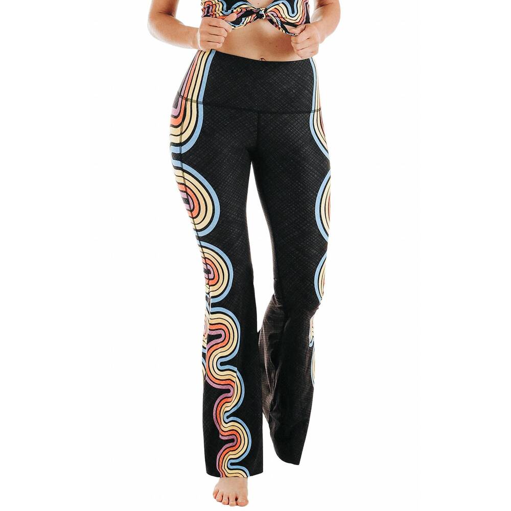 NEW YOGA DEMOCRACY women's double rainbow printed bell bottoms leggings in multi